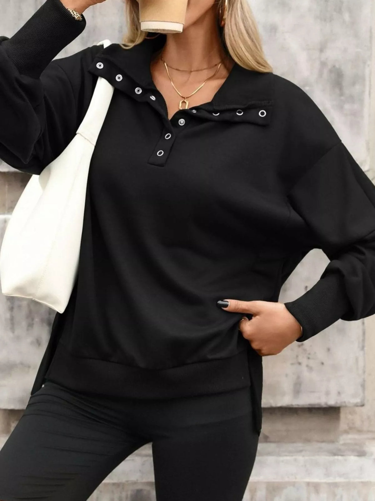 Side Slit Half Snap Sweatshirt
