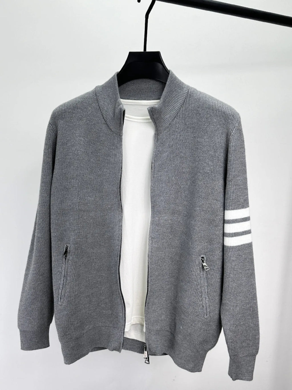 Men's Plus Size Zip Up Striped Long Sleeve Cardigan