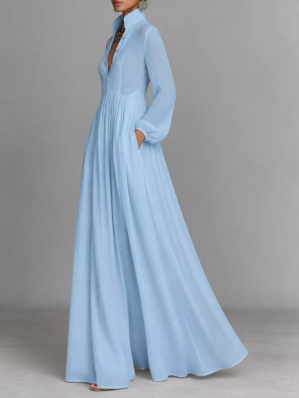 Full Size Long-Sleeve Button Front Maxi Dress Plus Size