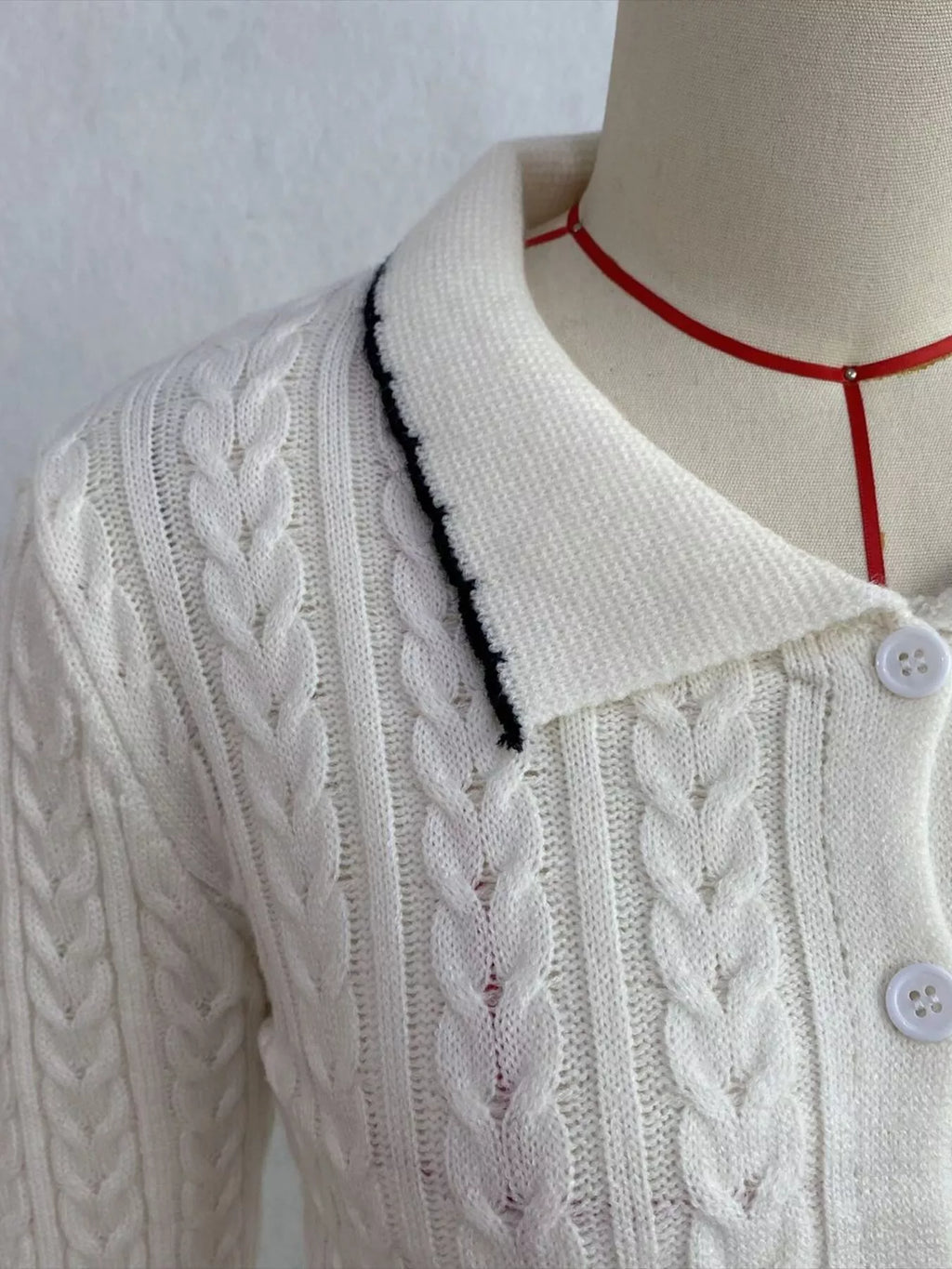 Cable Knit Polo Collar Button-Up Cardigan