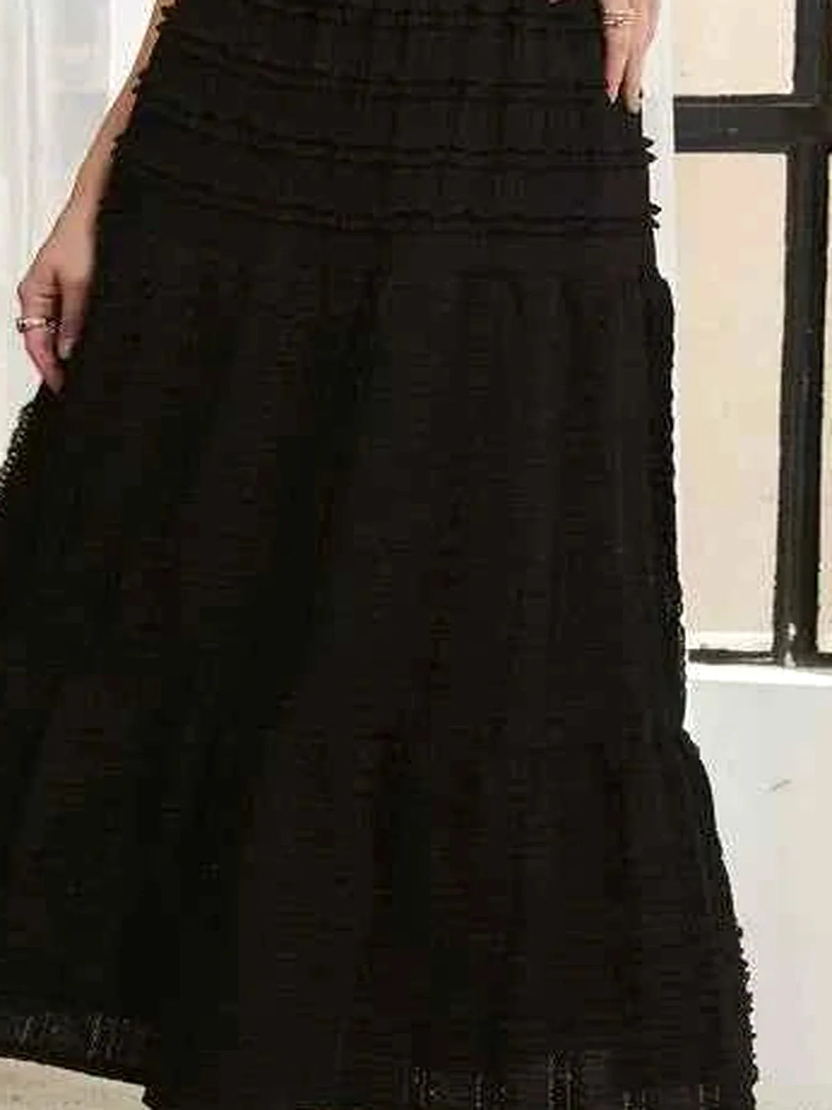 Elastic Waist Tiered Midi Skirt