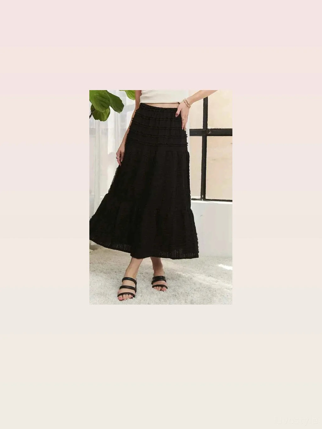 Elastic Waist Tiered Midi Skirt