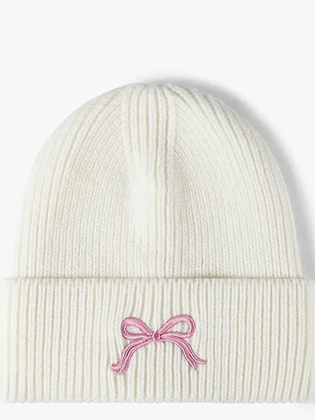 Embroidered Bow Ribbed Knit Beanie