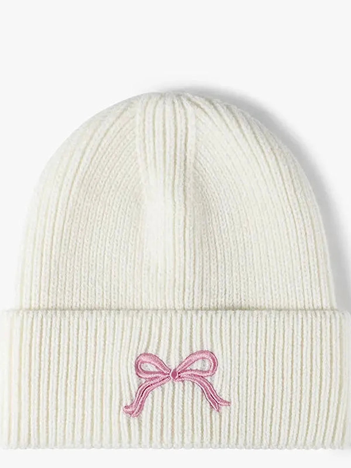 Embroidered Bow Ribbed Knit Beanie