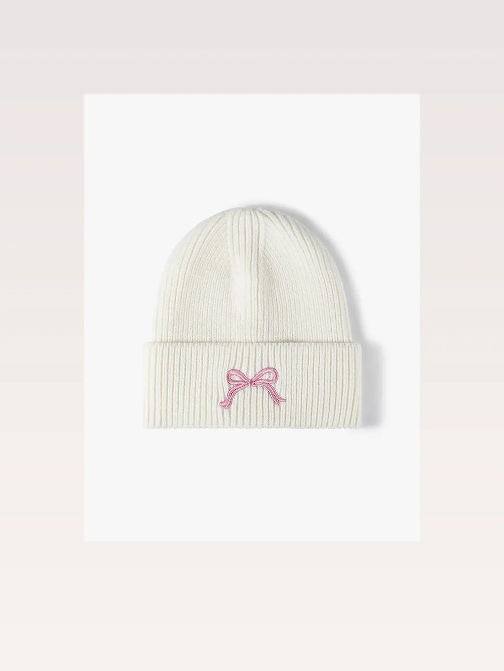 Embroidered Bow Ribbed Knit Beanie