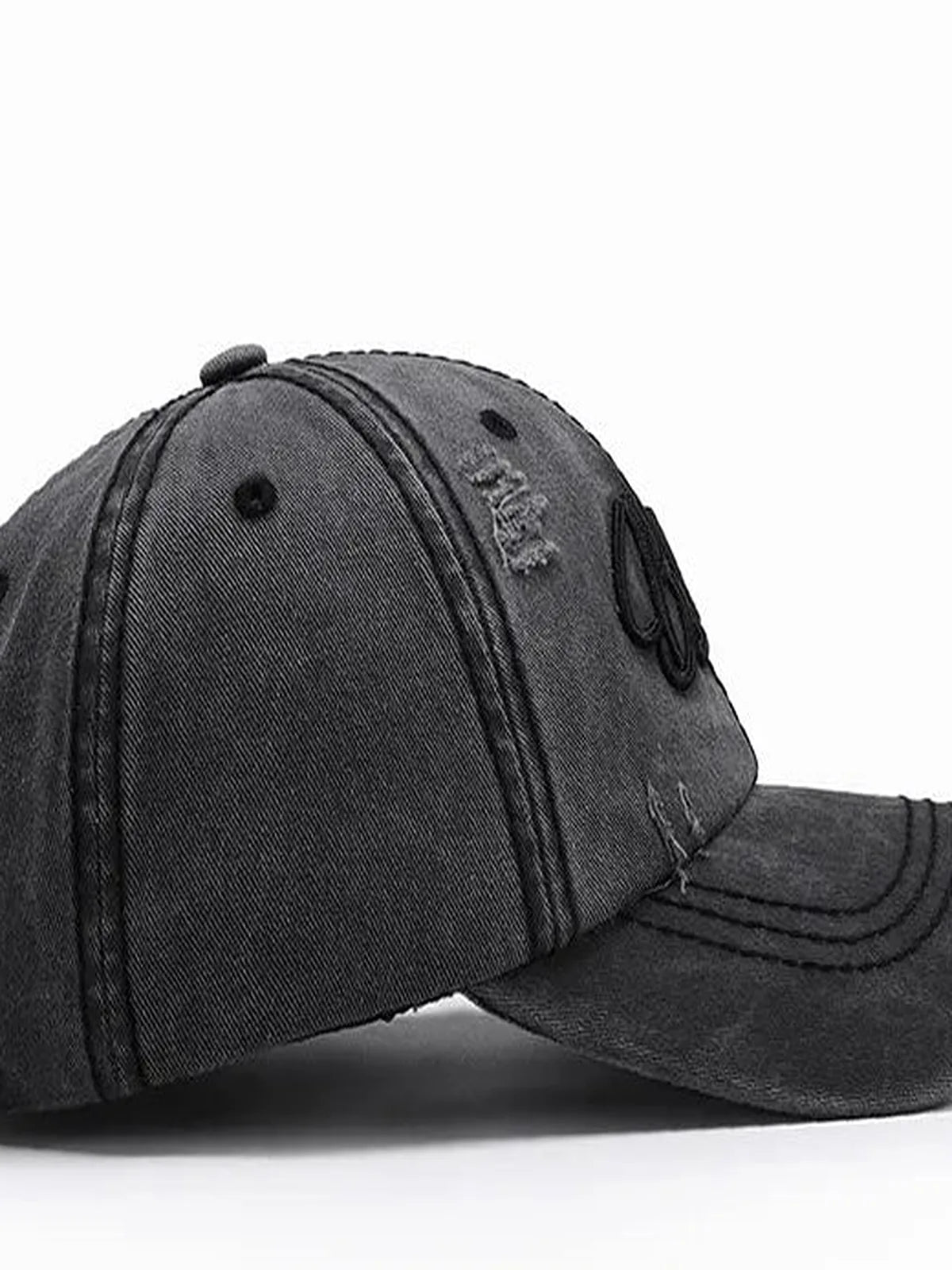Embroidered Letter Distressed Cotton Baseball Cap