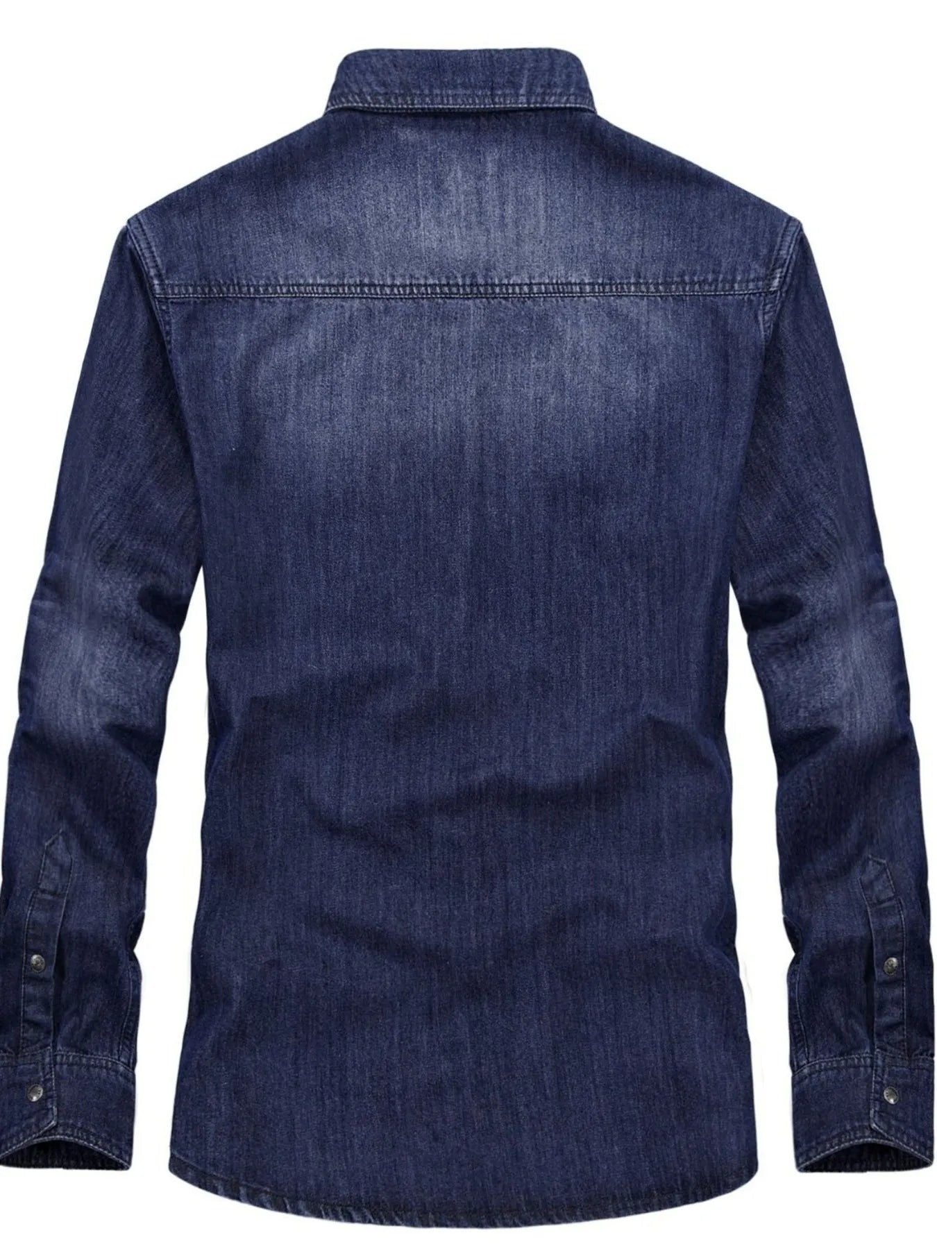 Men's Plus Size Classic Washed Denim Shirt with Double Chest Pockets