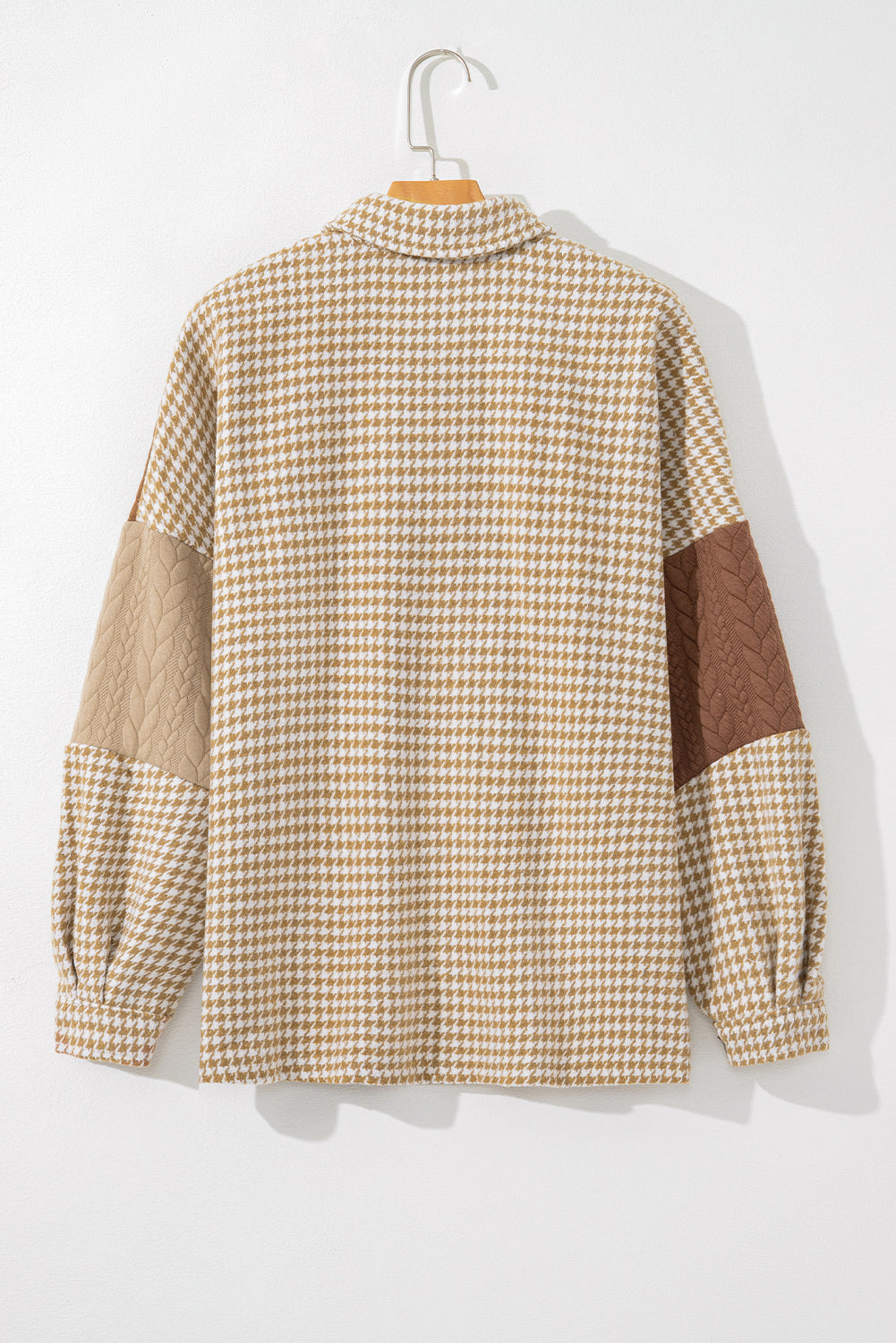 Houndstooth Colorblock Textured Patchwork Shacket