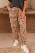 Leopard Print Drawstring Waist Patch Pockets Pants
