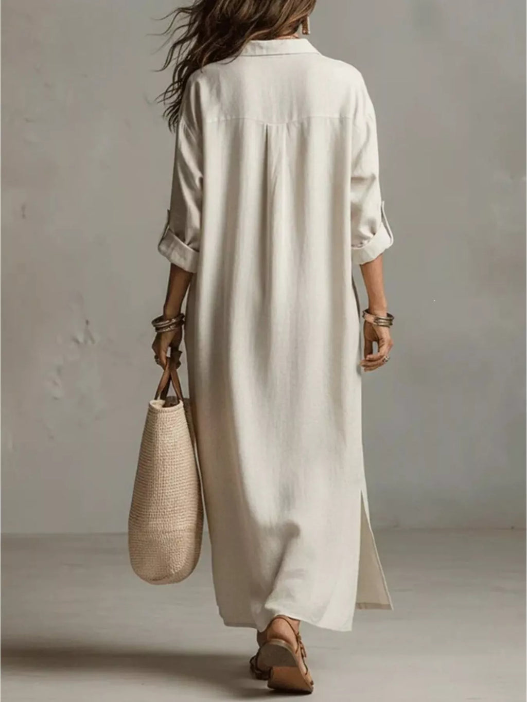 Full Size Casual Midi Shirt Dress Plus Size