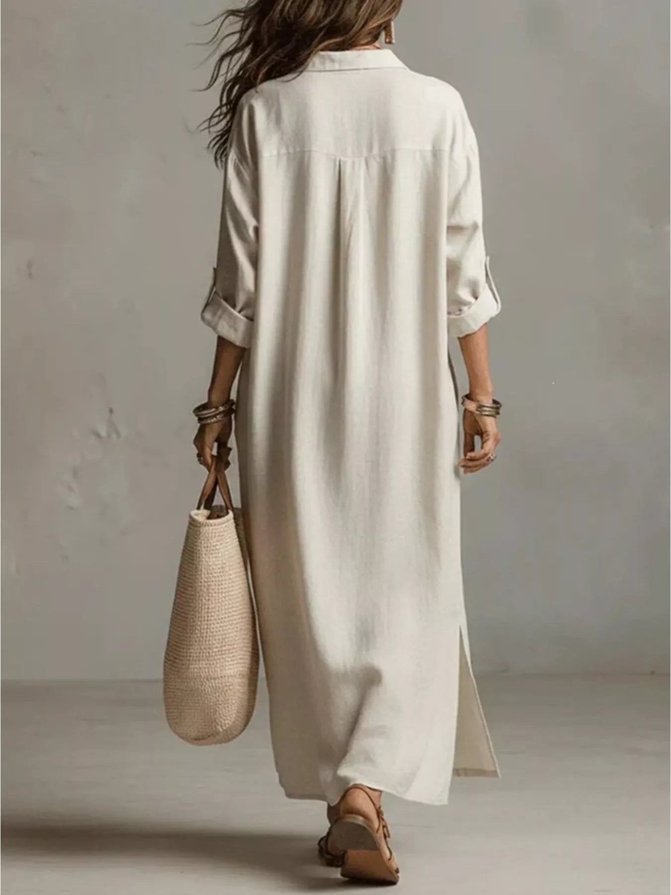 Full Size Casual Midi Shirt Dress Plus Size