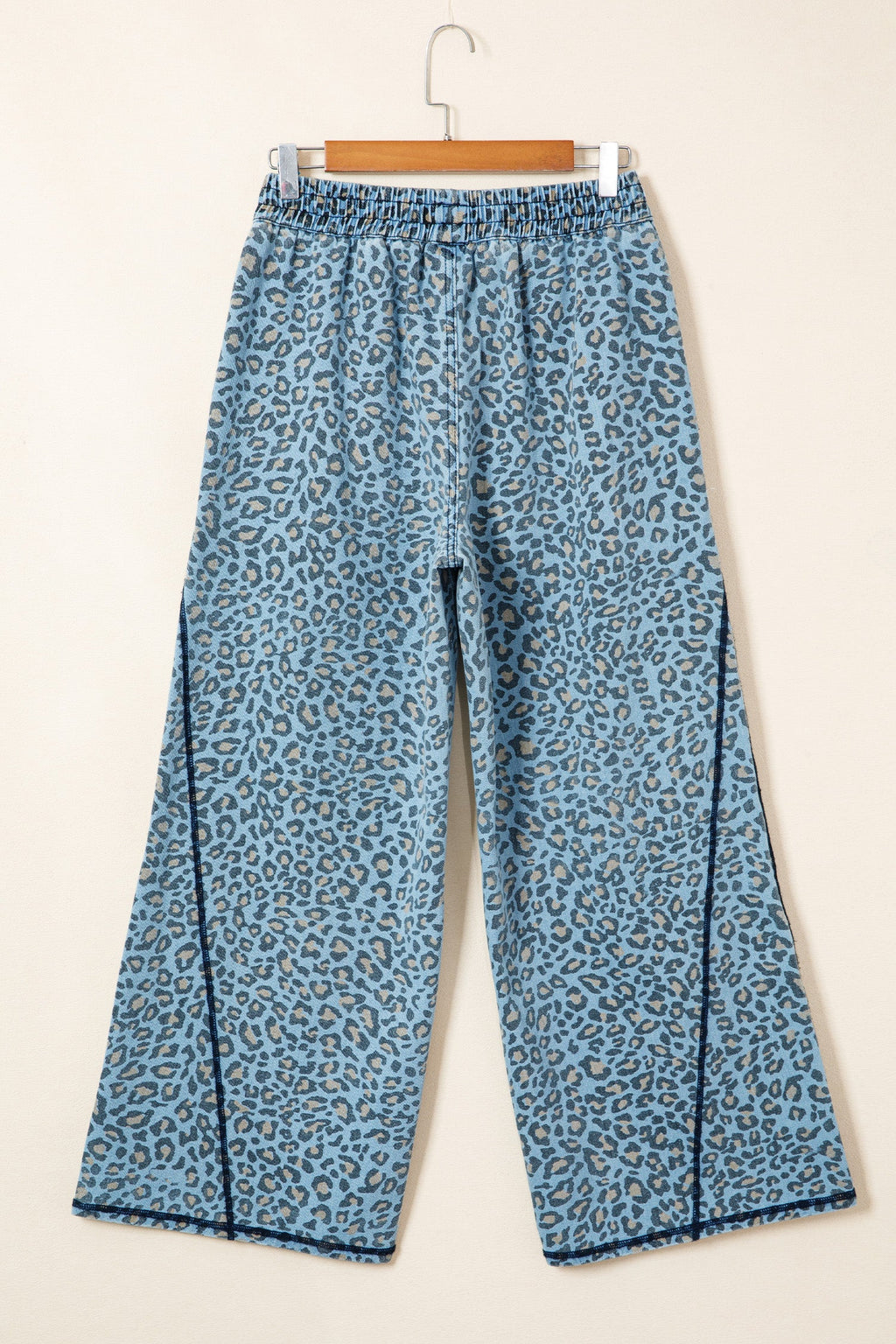 Leopard Exposed Seam Wide Leg Drawstring Jeans