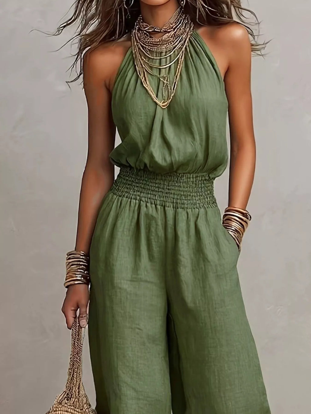 Elegant Halter Neck Wide-Leg Jumpsuit