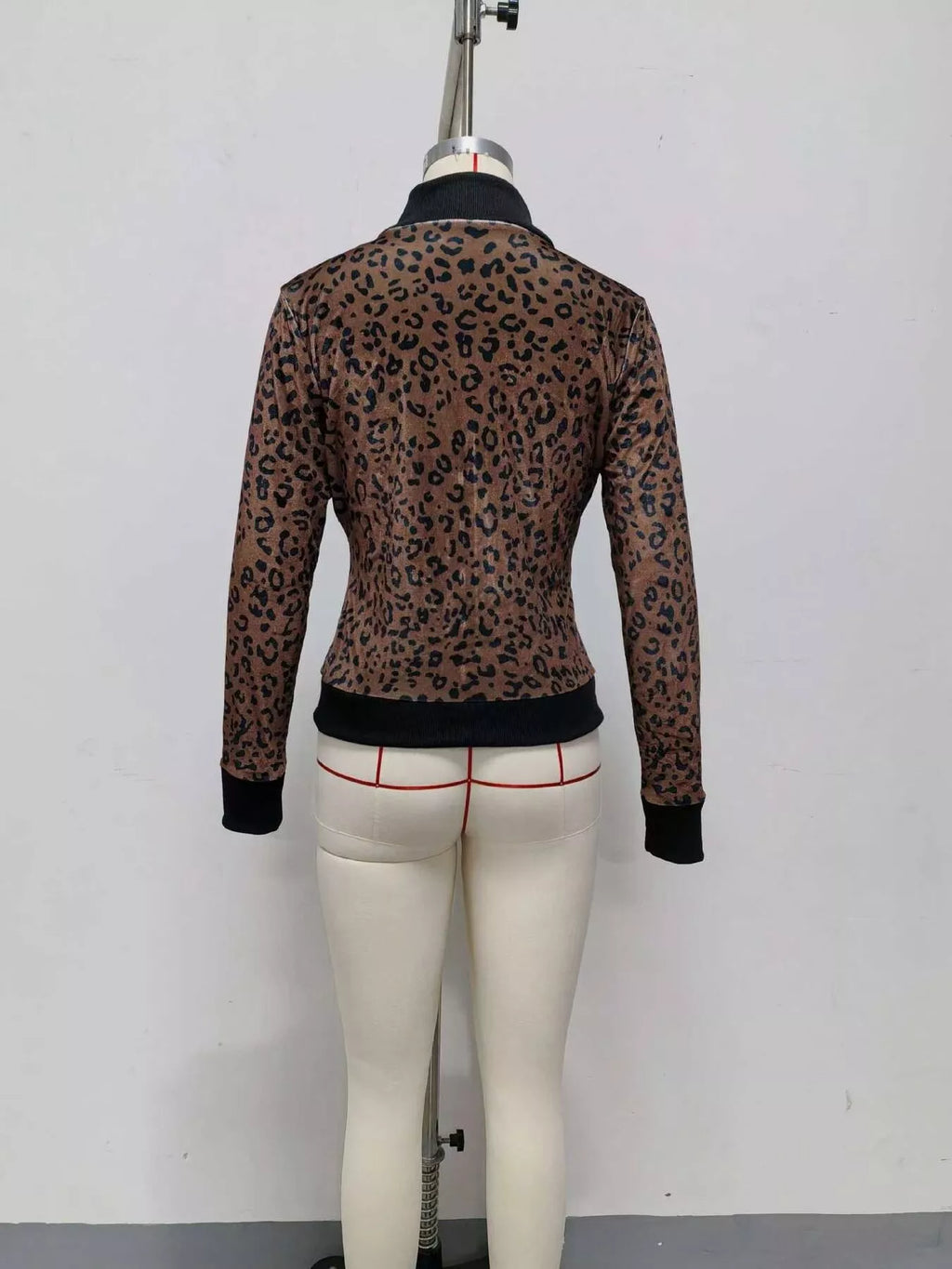 Leopard Print Knit Zip-Up Outerwear