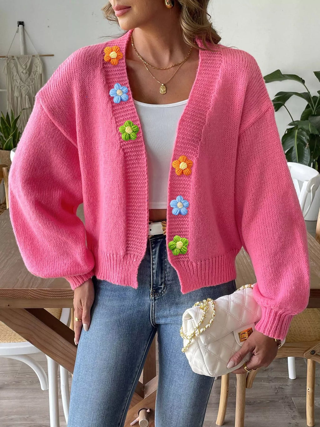 Flower Open Front Cardigan