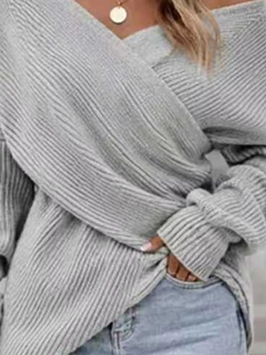Crisscross Ribbed Knit Long Sleeve Sweater