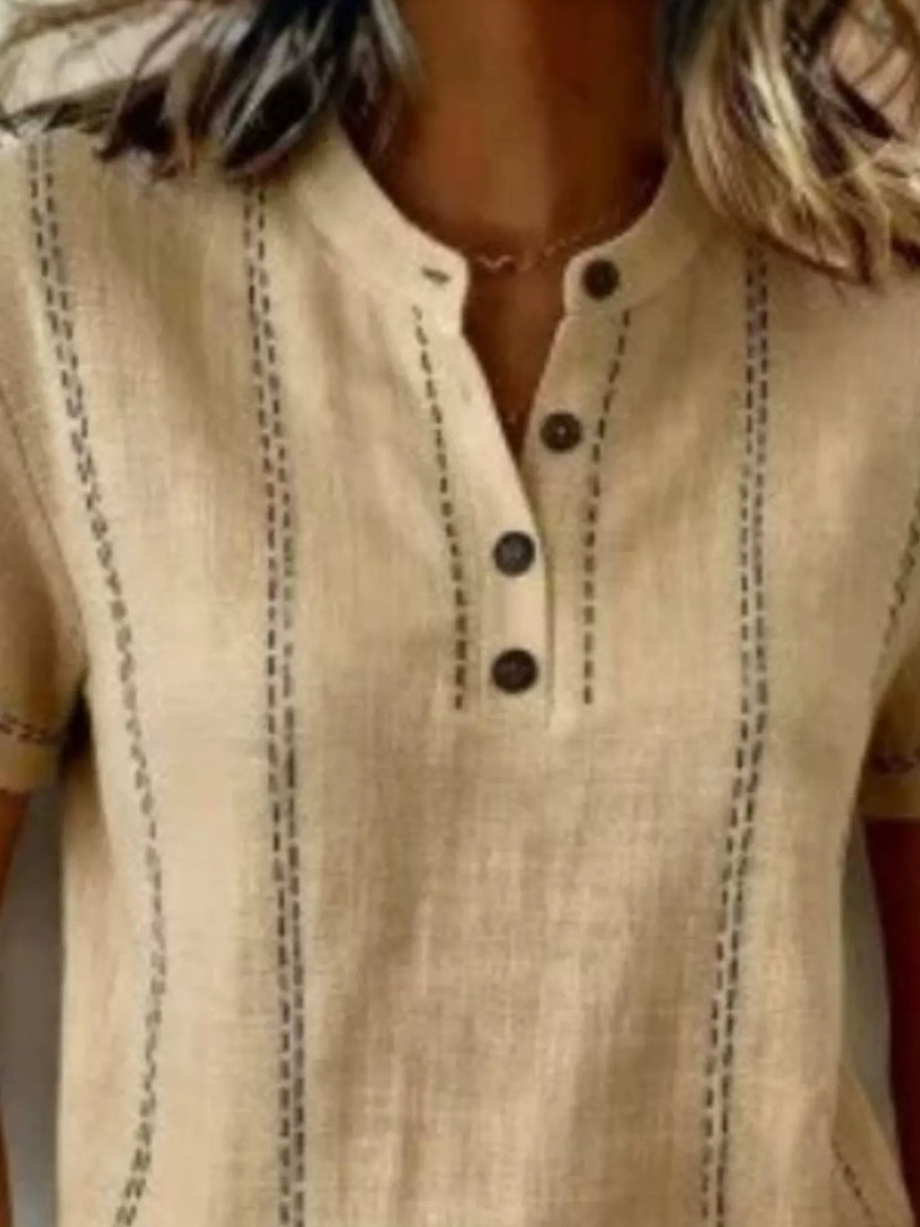 Full Size Button Detail Short Sleeve Blouse Plus Size