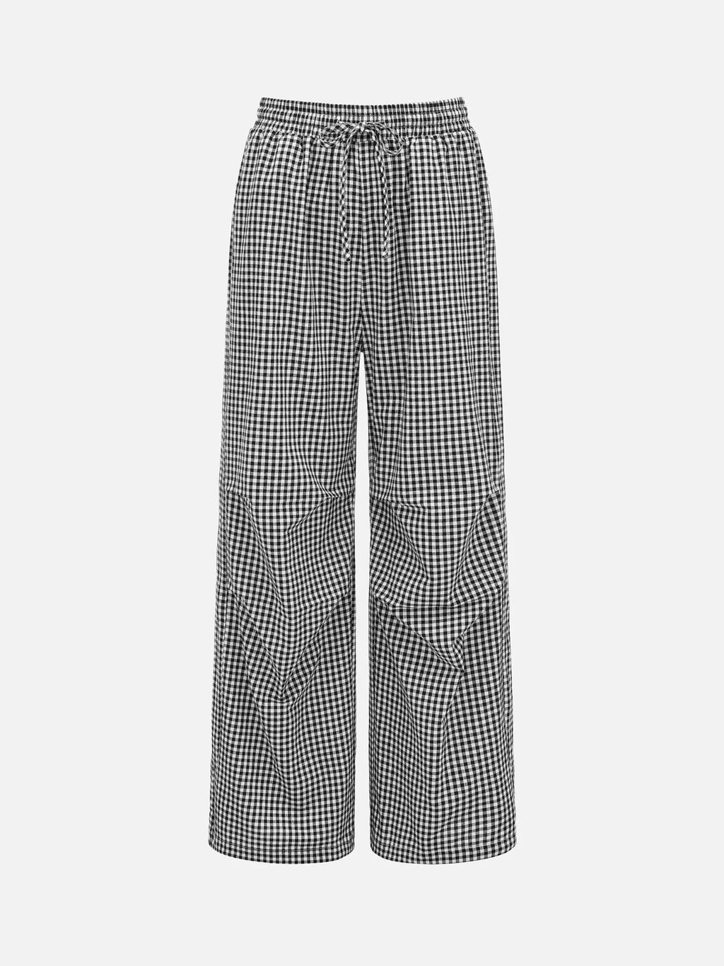 High-Waisted Gingham Wide-Leg Drawstring Pants