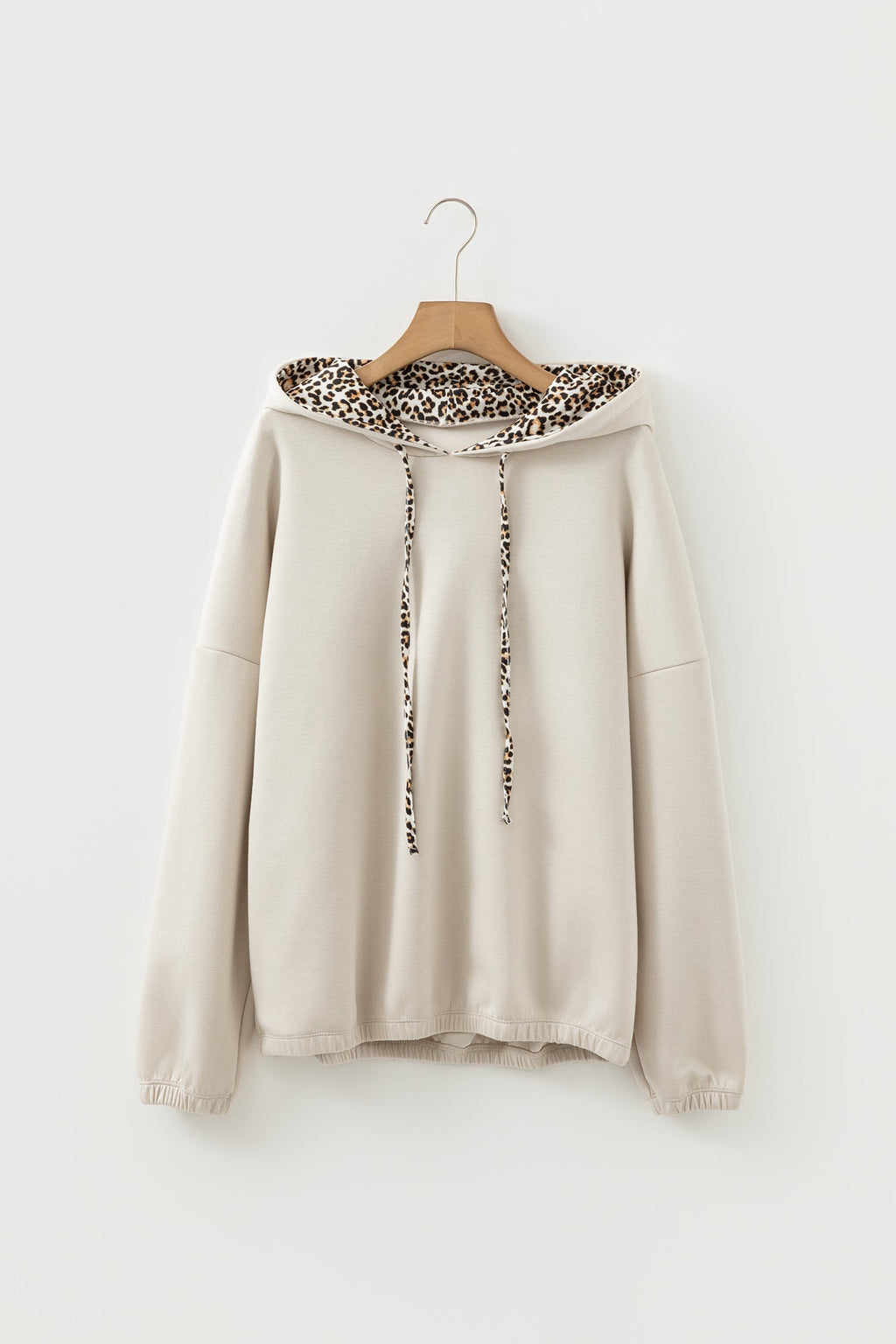 Jet Stream Leopard Contrast Drawstring Hood Drop Shoulder Loose Top