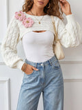 Floral Applique Cable Knit Cover Up