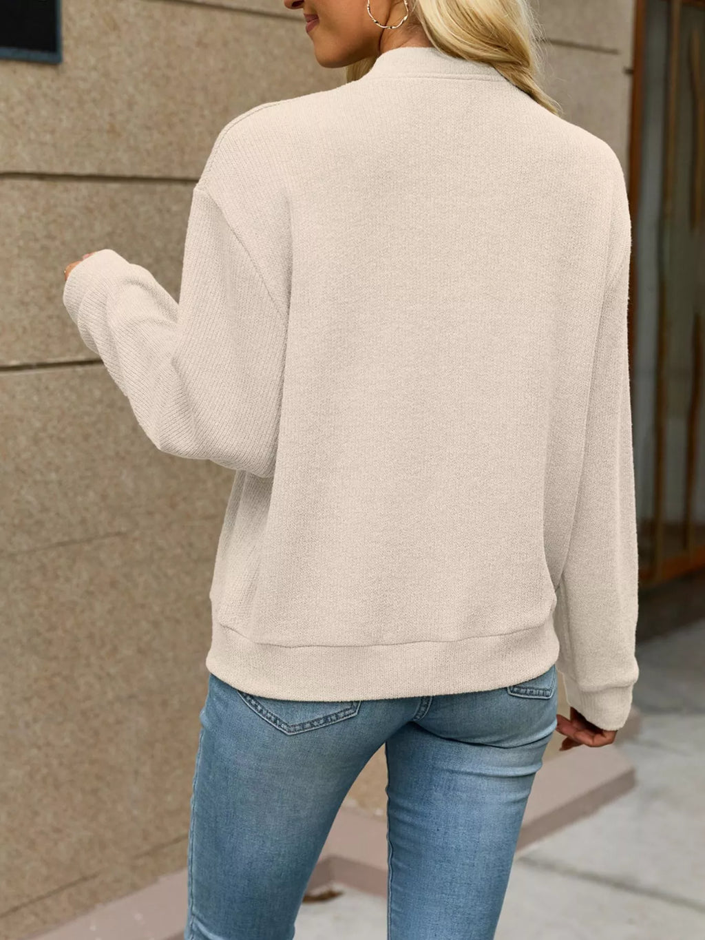 Zip-Up Dropped Shoulder Top