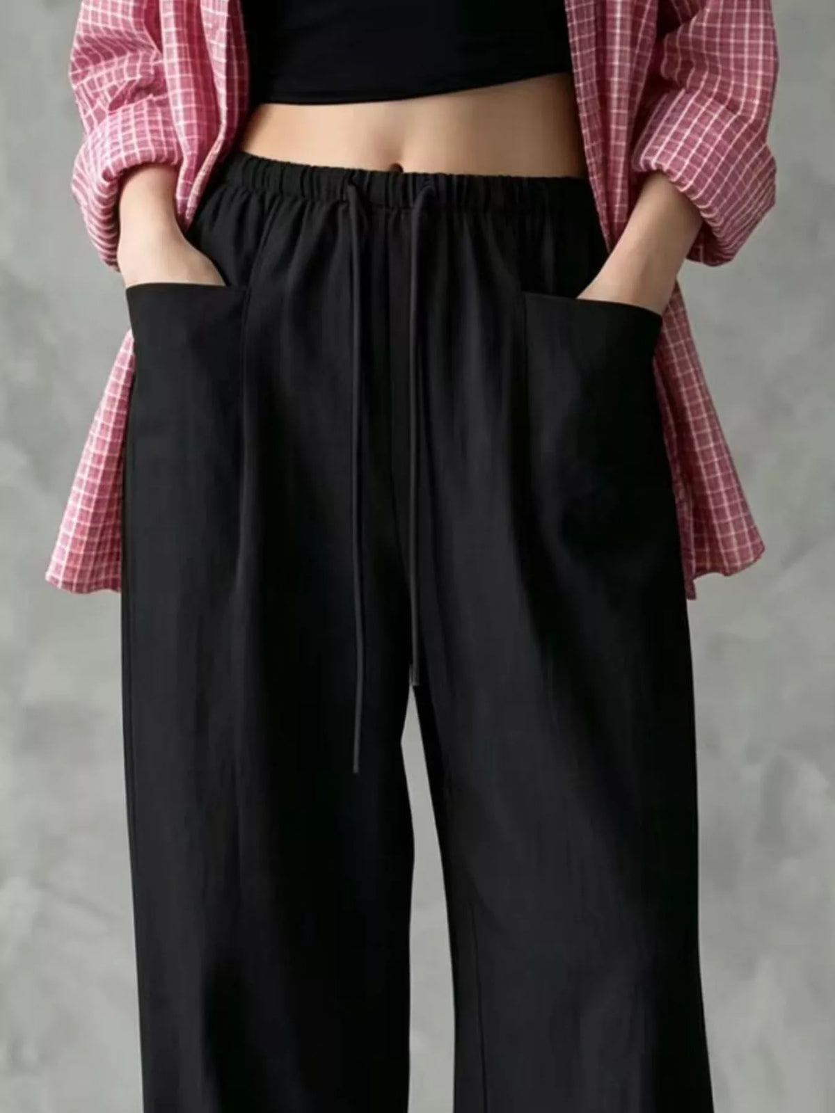 Full Size Drawstring Wide-Leg Casual Pants Plus Size