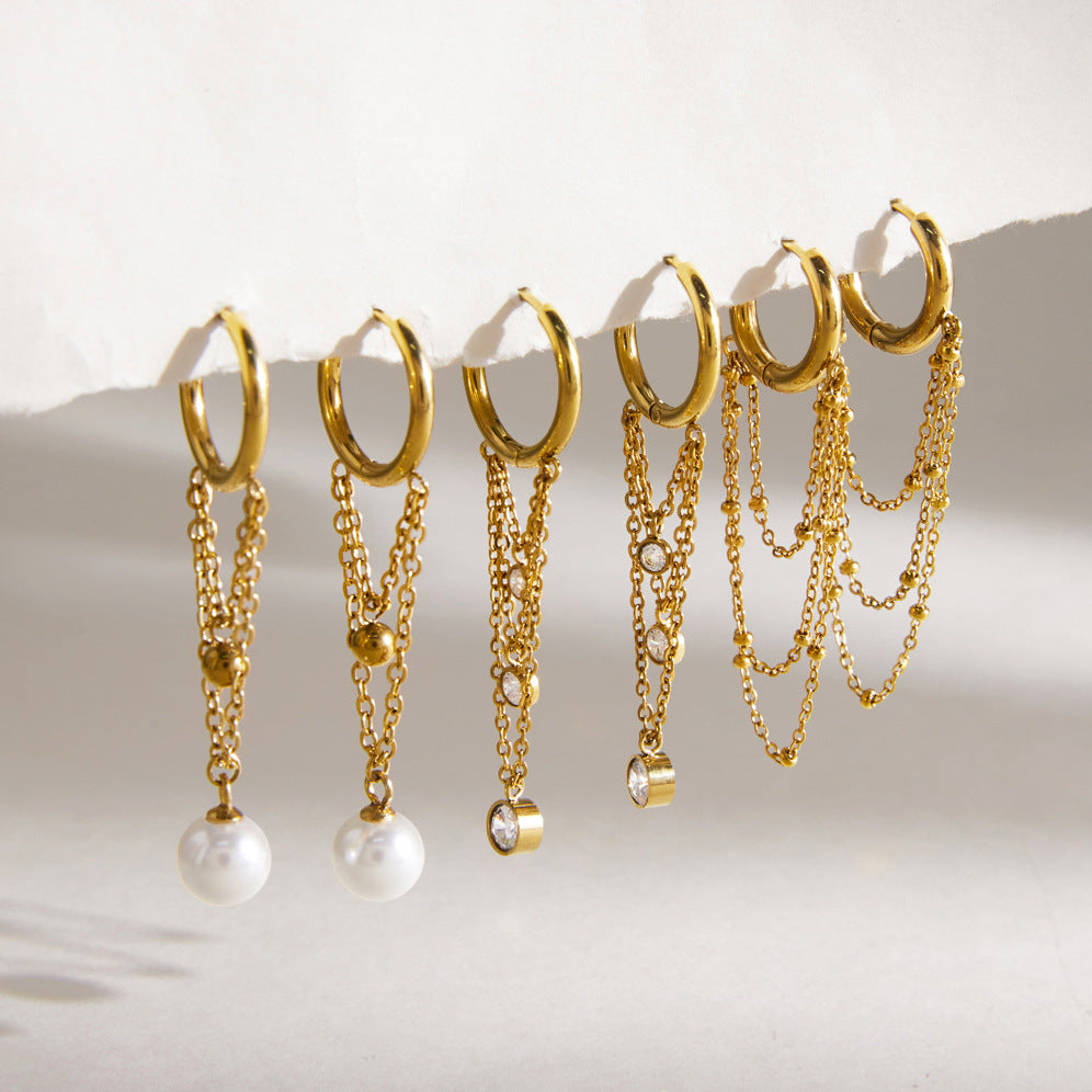 Pearl Chain Hoop Earrings Collection