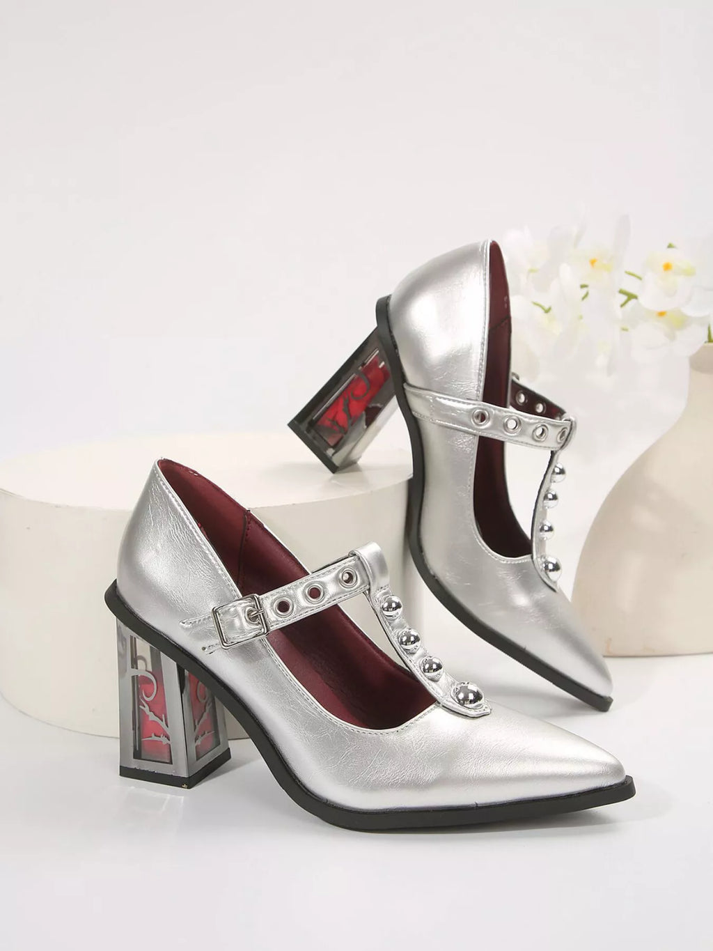 Point Toe Block Heels Pumps