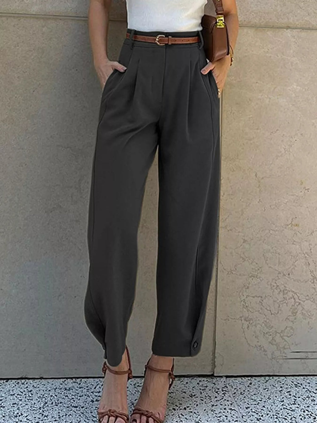 High-Waisted Pleated Pants