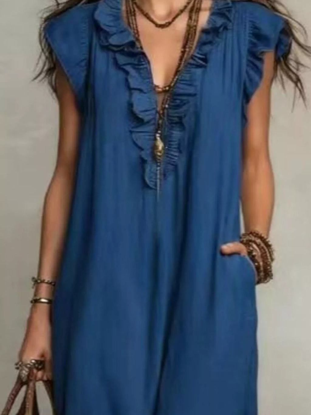 Full Size Bohemian Ruffle Neck Maxi Dress Plus Size