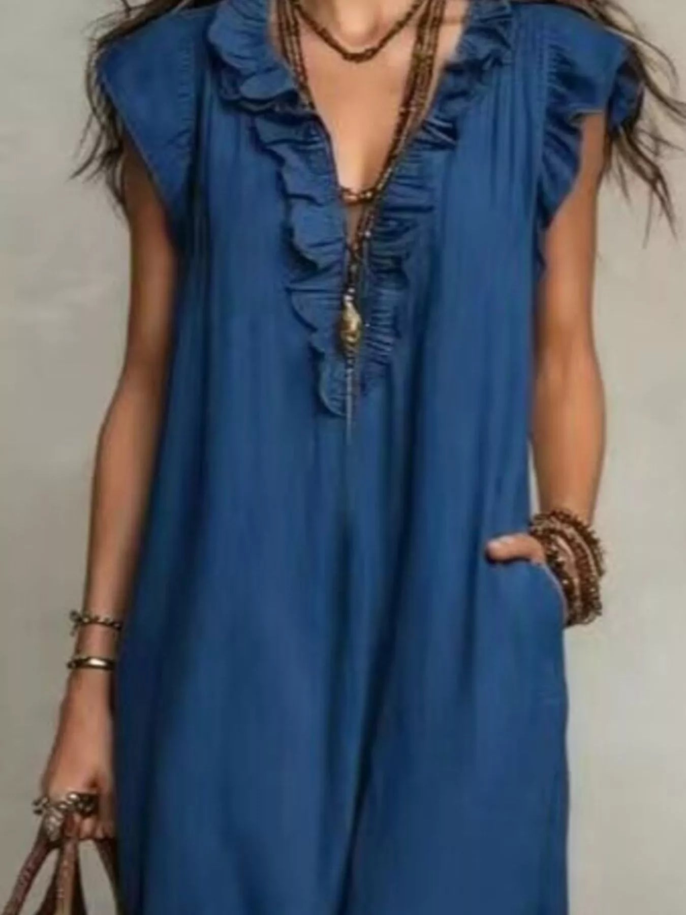 Full Size Bohemian Ruffle Neck Maxi Dress Plus Size