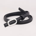Skinny Leather Belt with Oval Buckle