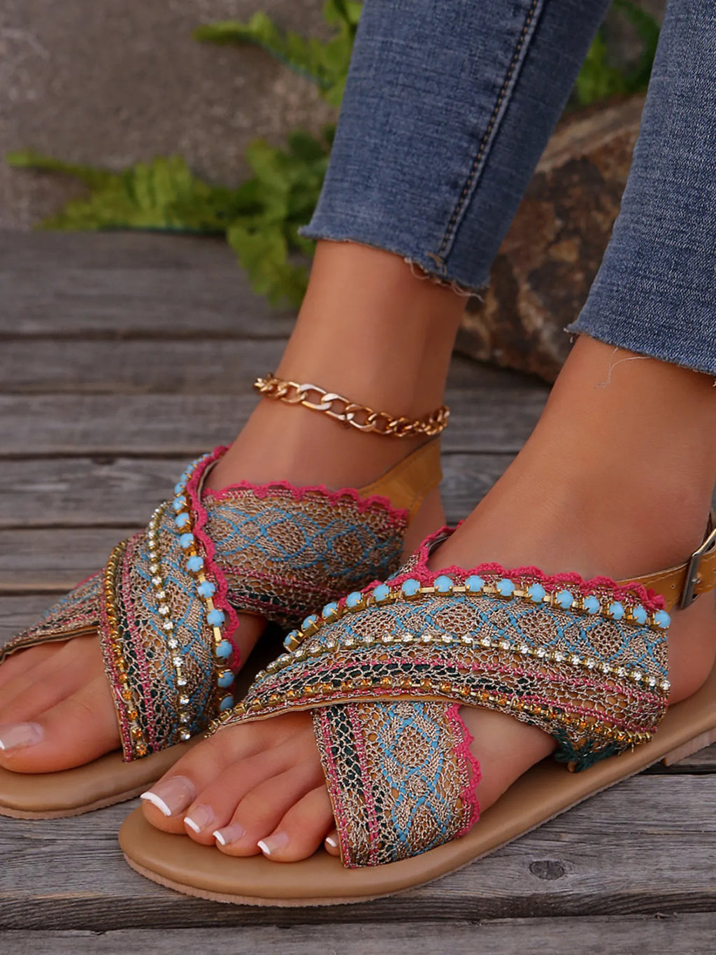 Bohemian Cross-Strap Flat Sandals