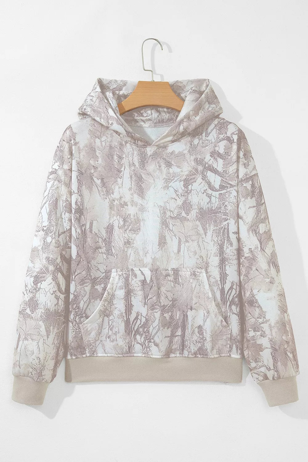 Abstract Print Ribbed Cuffs Hem Long Sleeve Hoodie