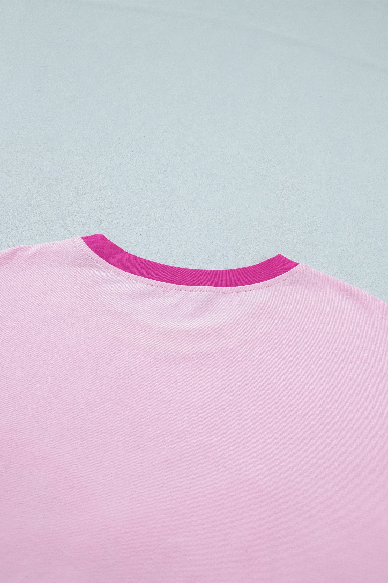 Gossamer Pink Embroidered Bow Detail Color Block Loose Tee