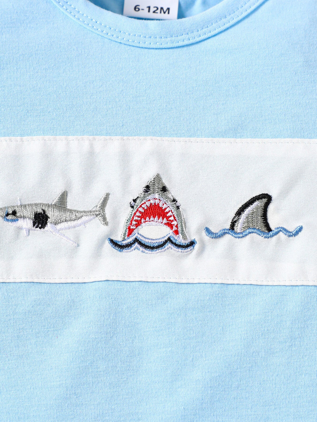 Children's Shark Embroidered T-shirt and Striped Shorts Set
