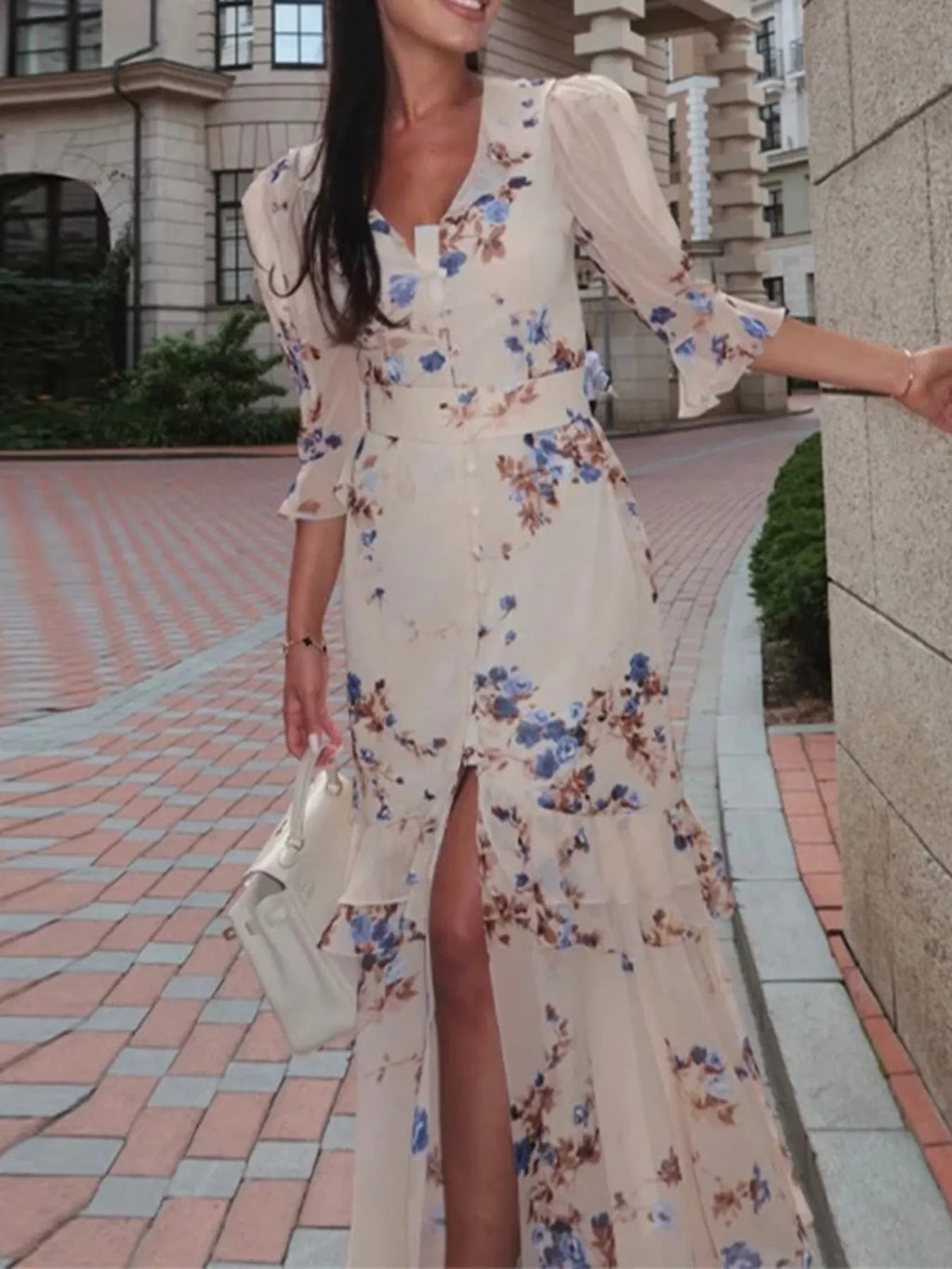 Full Size Ruffled Button Front Half Sleeve Dress Plus Size