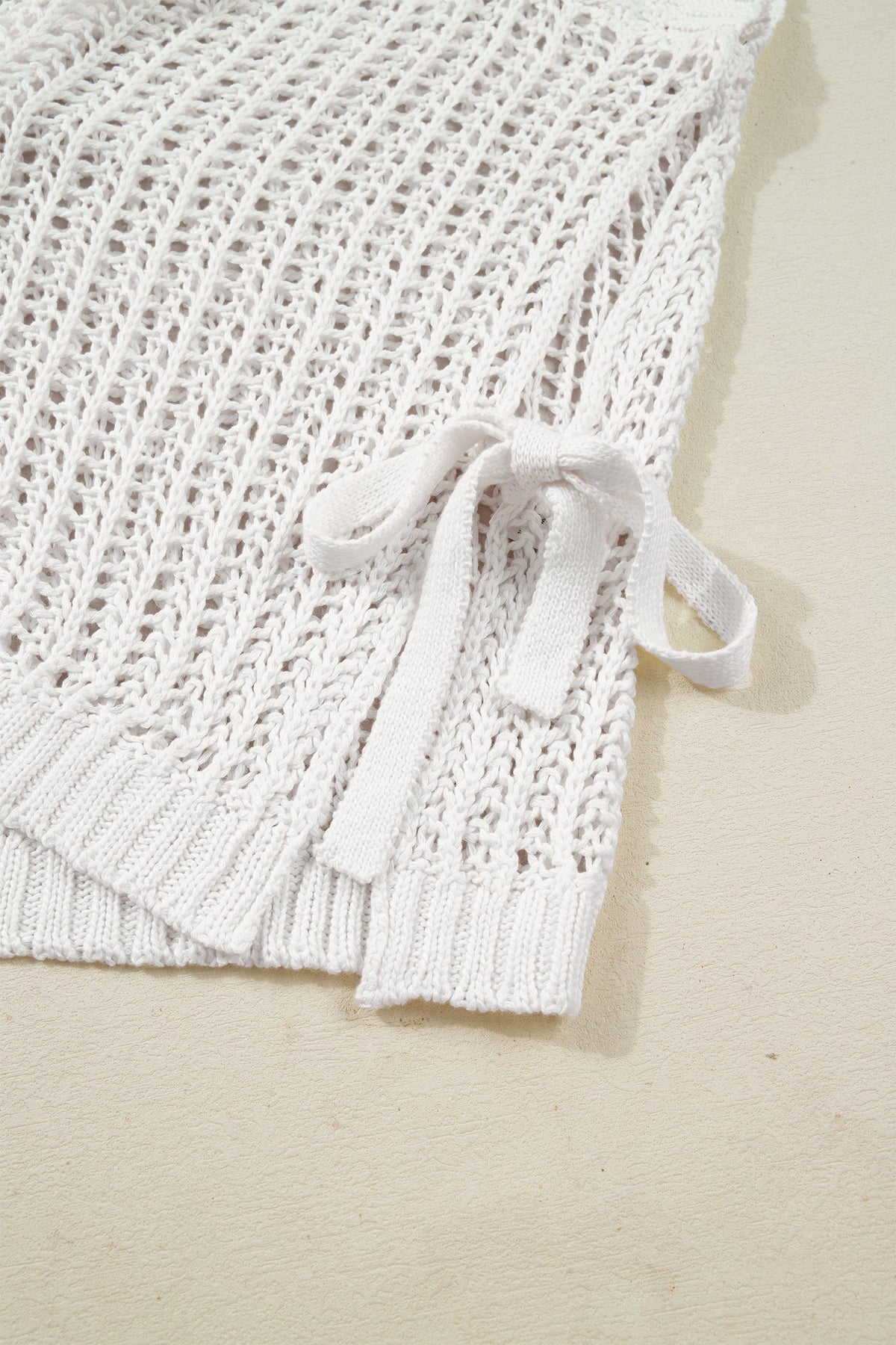 Plus Size Crochet Bow Tie Short Sleeve Sweater