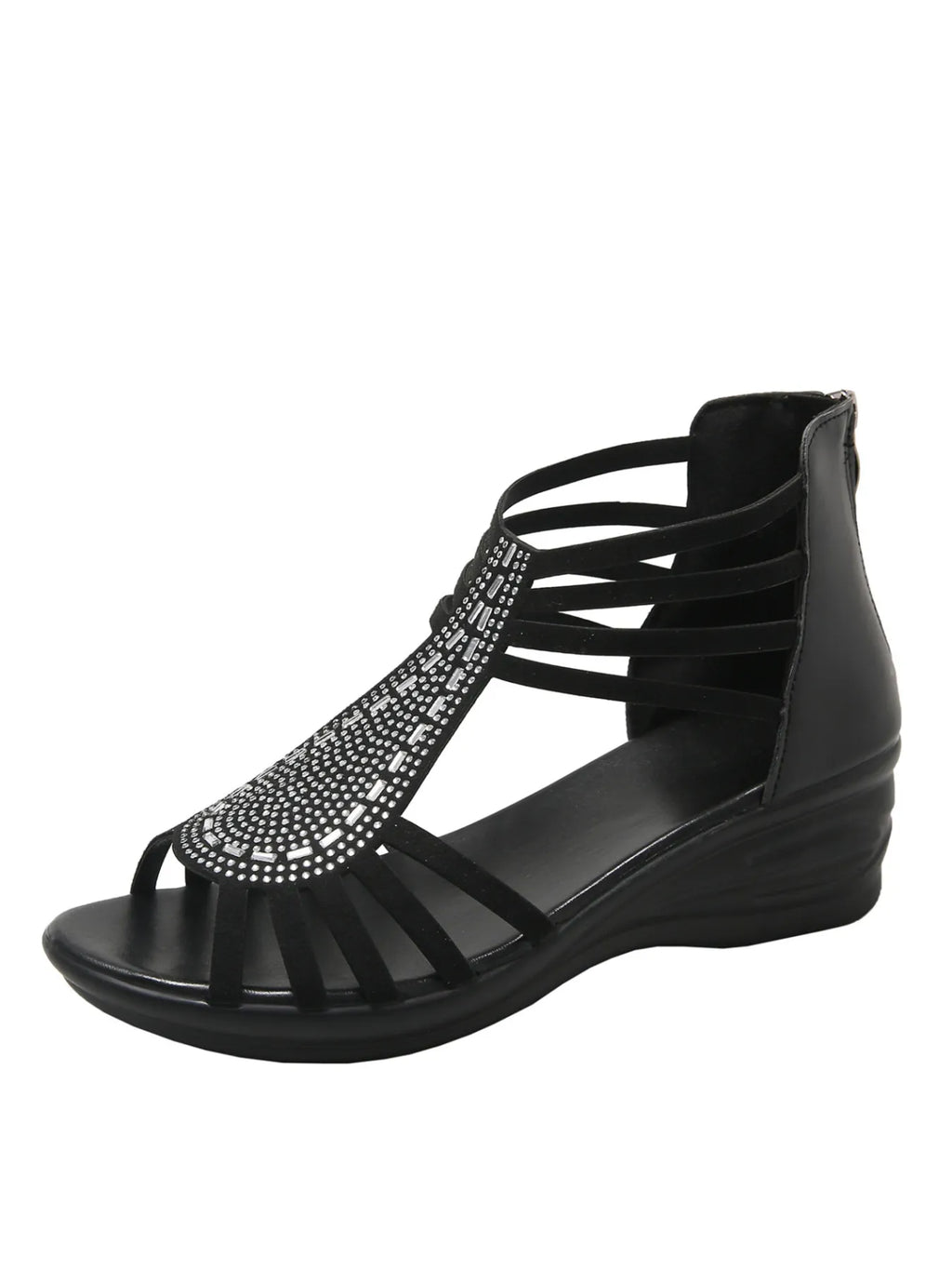 Rhinestone Embellished Strappy Wedge Sandals