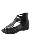 Rhinestone Embellished Strappy Wedge Sandals