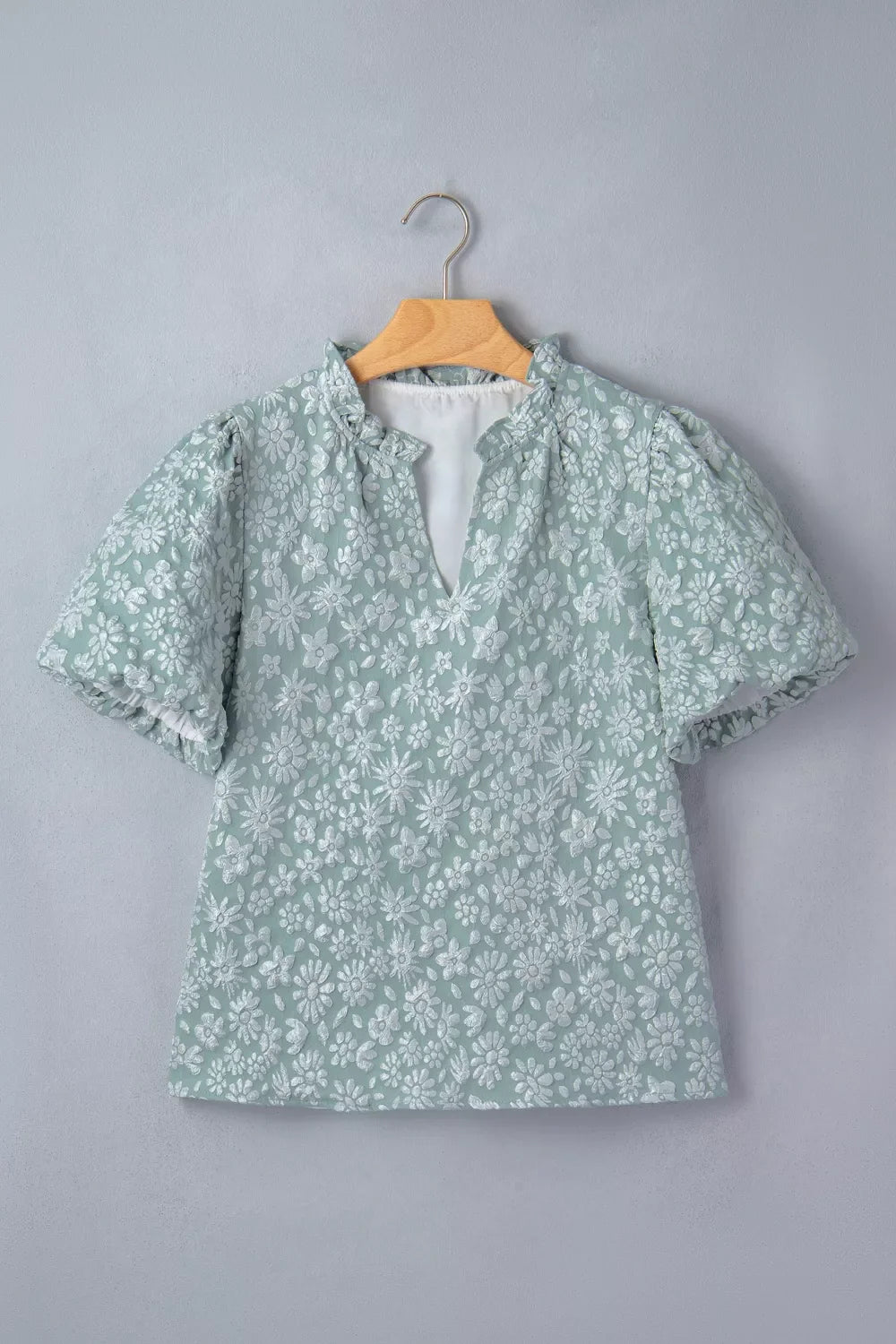 Floral Textured Jacquard Puff Sleeve Blouse
