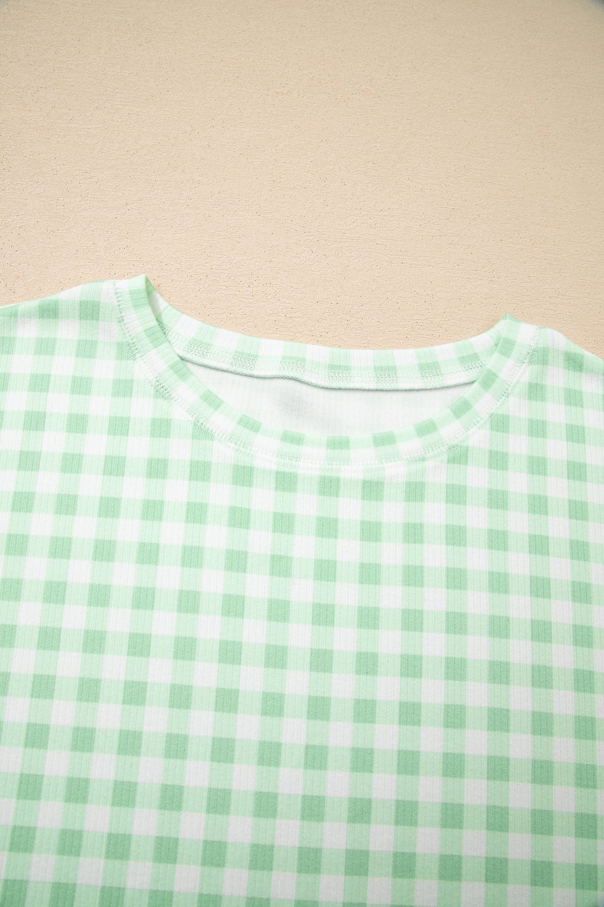 Gingham Long Sleeve Top and Shorts Set