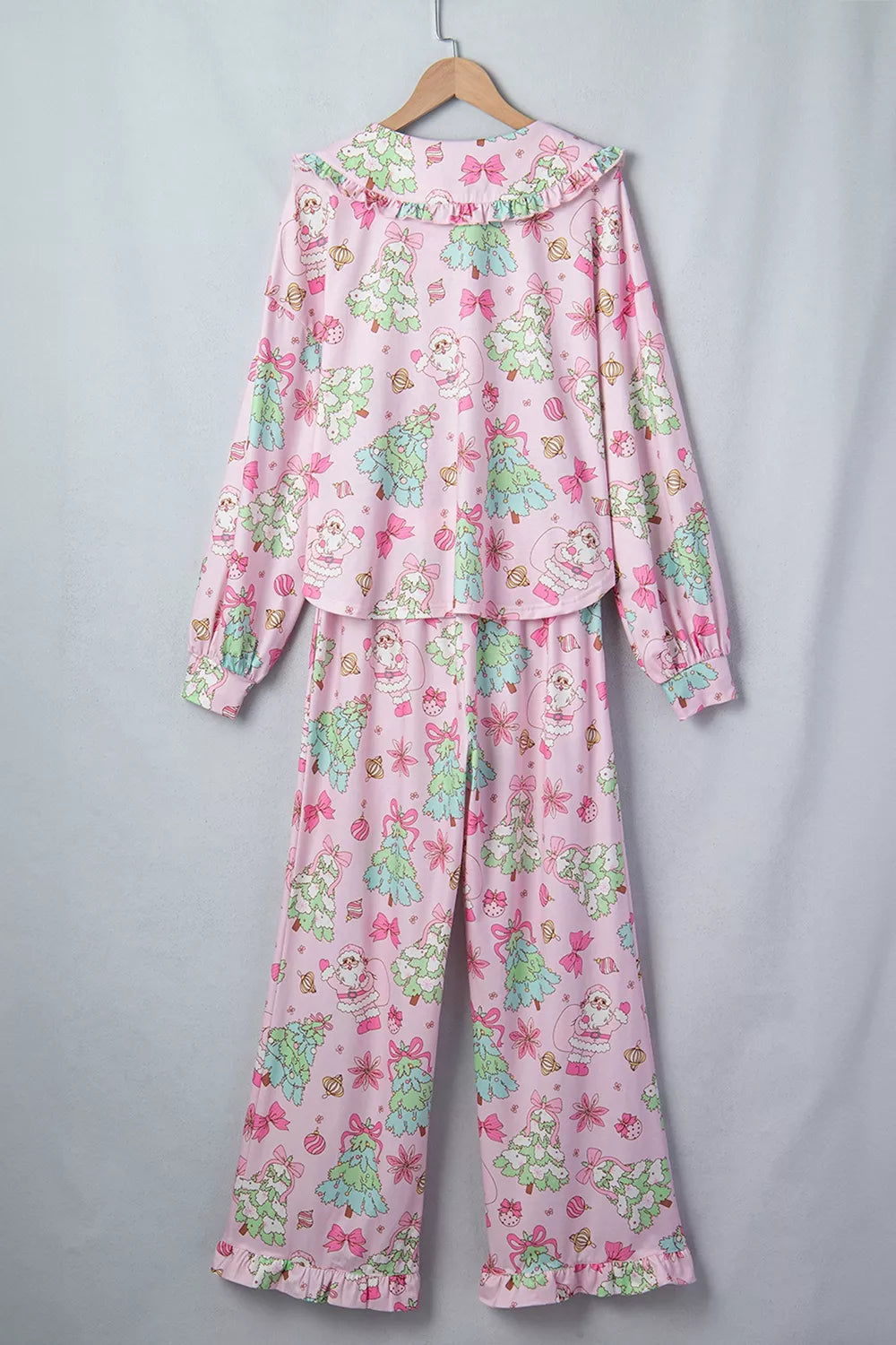 Christmas Print Button Front Long Sleeve Lounge Set
