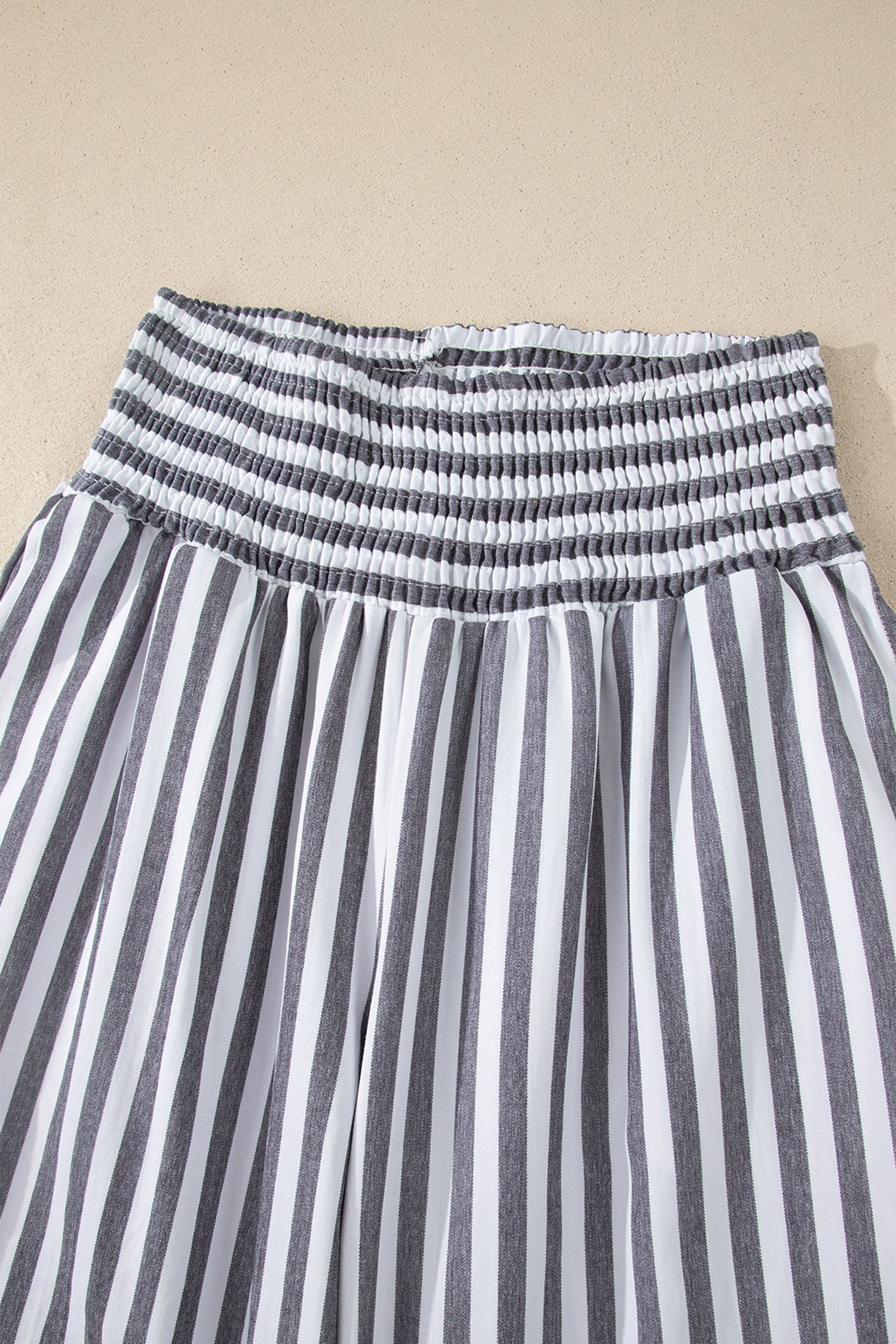 Black Stripe Shirred High Waist Loose Summer Pants