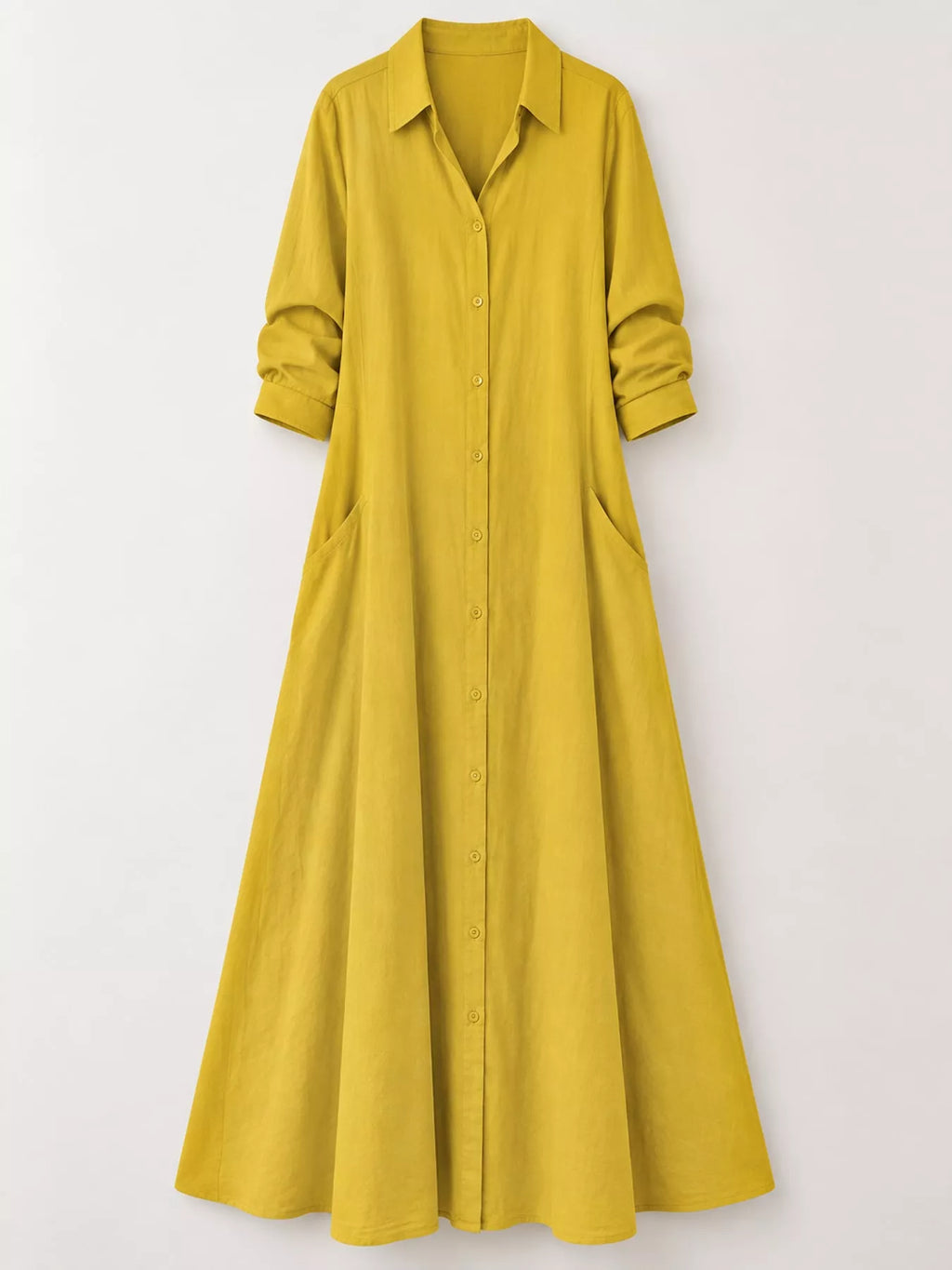 Full Size Button Front Long Sleeve Maxi Shirt Dress Plus Size