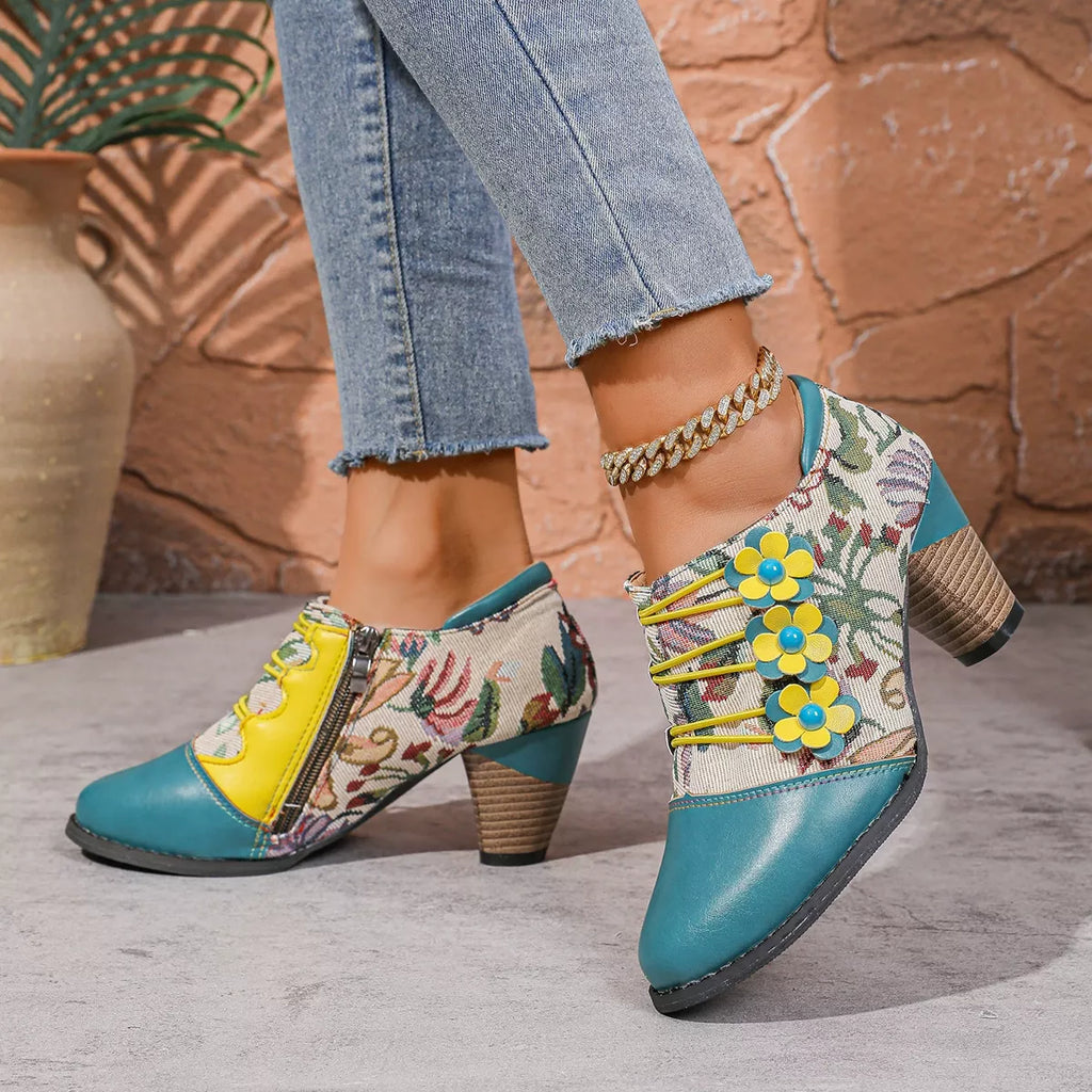 Lace-Up Block Heel Ankle Boots