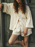 Floral Print Button Up Top and Shorts Set
