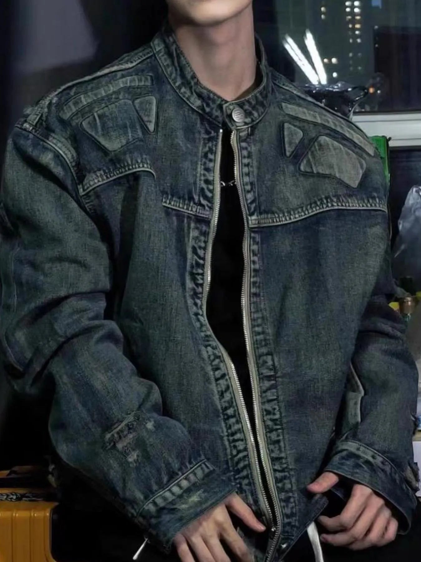 Men's Full Size Zip Up Washed Oversized Denim Jacket Plus Size
