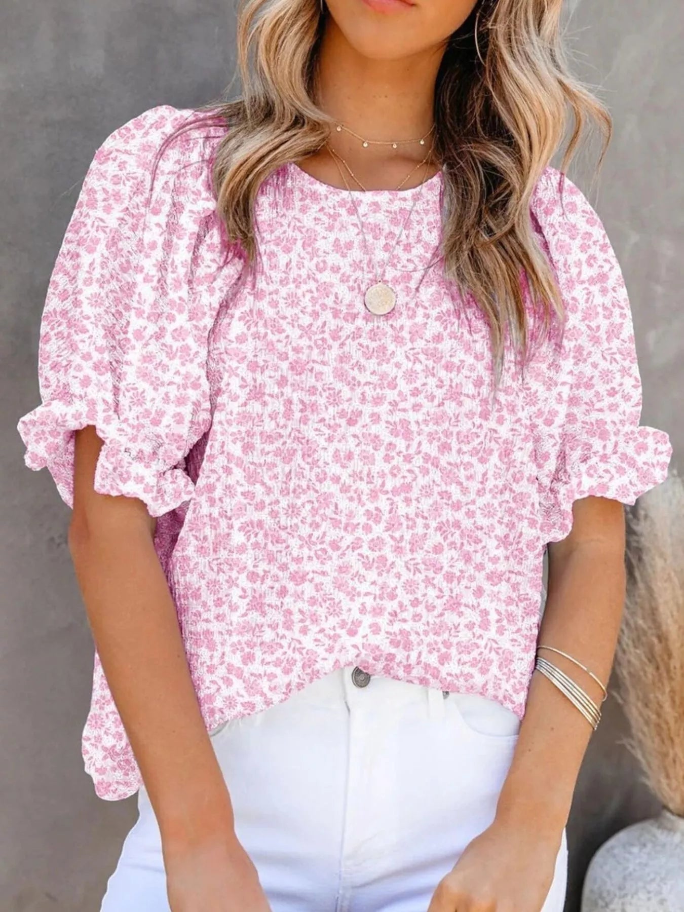 Full Size Floral Print Ruffle Sleeve Blouse Plus Size