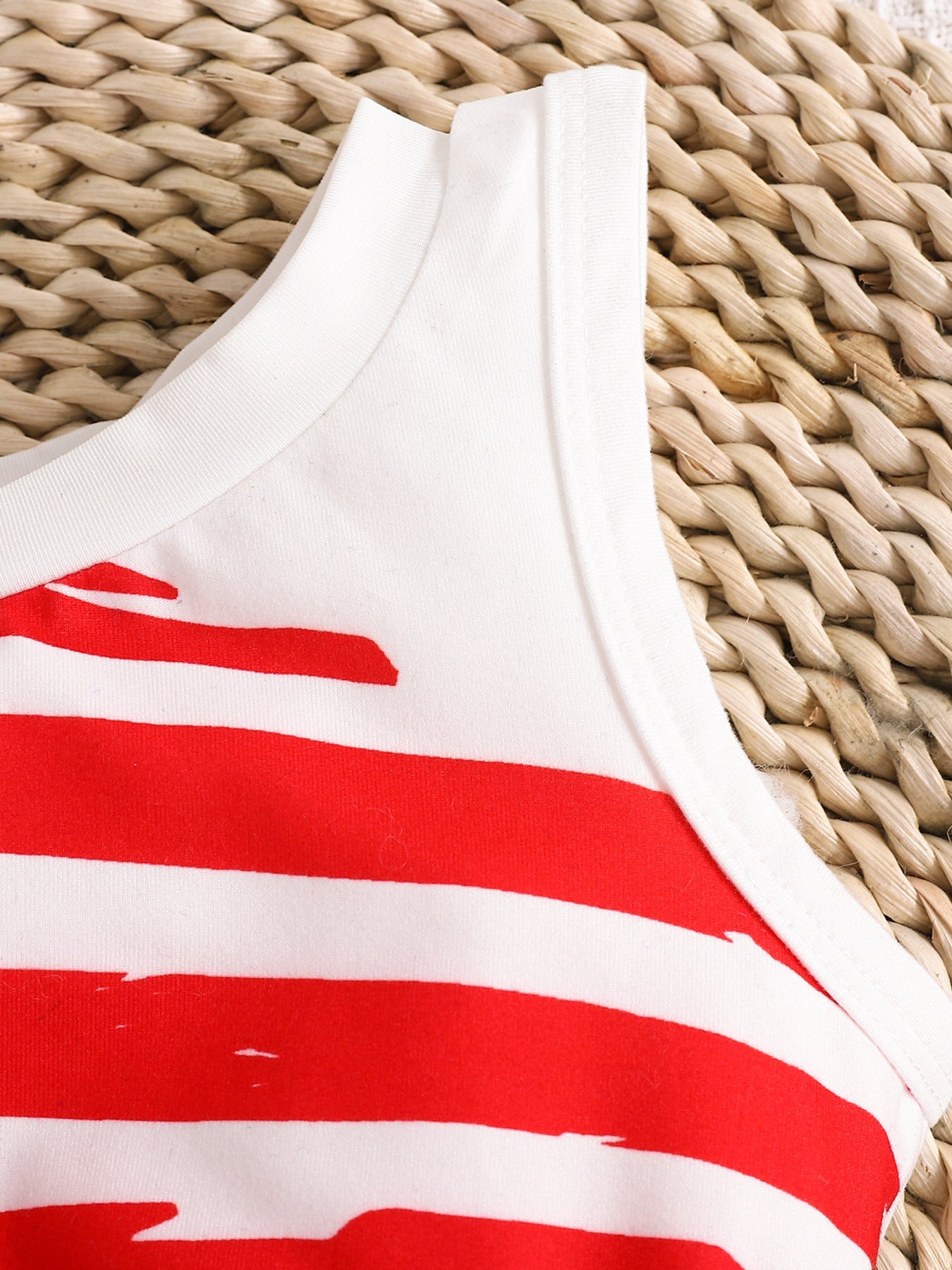 Children's American Flag Print Tank Top & Denim Skirt Set